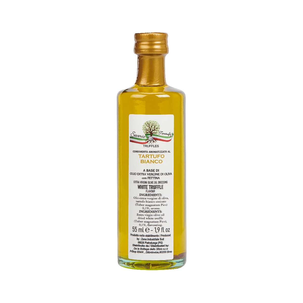 ✓ Condimento aromatizzato al tartufo bianco a di olio extra vergine di oliva con scaglie di tartufo 55 ml | Saverio